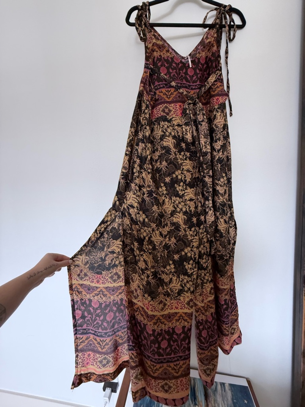 Free People Brown and Pink Floral Boho Jumpsuit